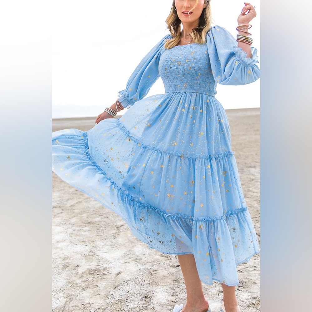 Ivy City Co. Starry Nights Dress 2X Baby Blue